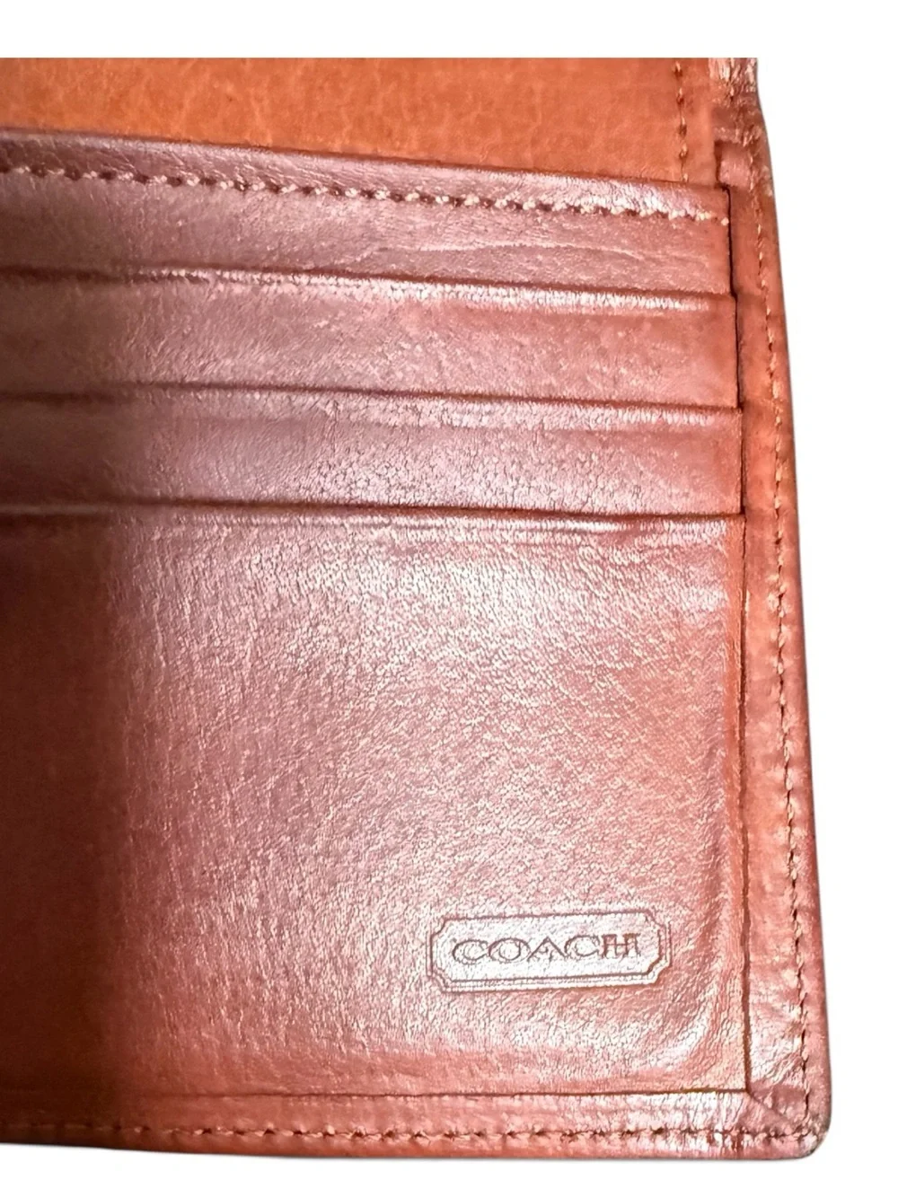 VINTAGE COACH WATER BUFFALO LEATHER COMPACT WALLET — 1980s British Tan